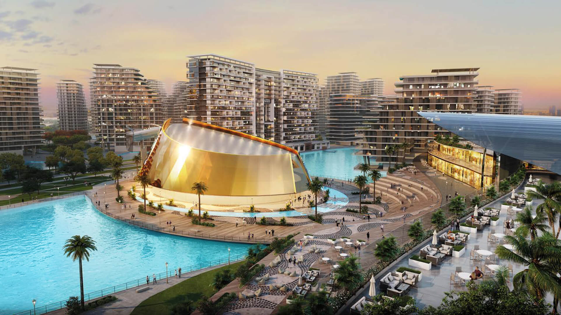 Studio Apartment in Azizi Venice in Azizi Venice, Dubai South - exterior view showing studio with studio layout, 334 sq ft