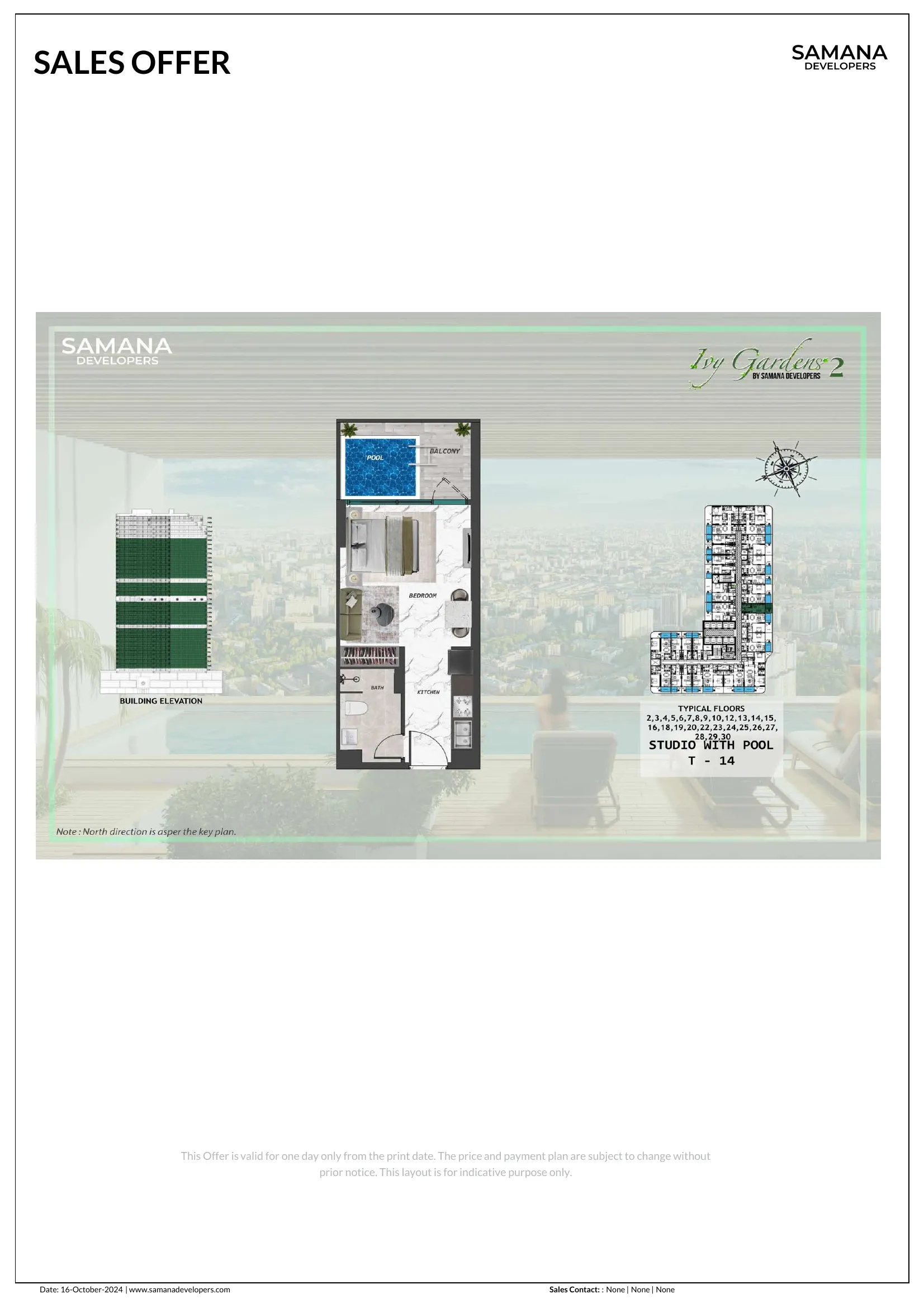 Detailed floor plan for Studio Apartment in SAMANA Barari Views in SAMANA Barari Views, Dubai Land - studio layout showing studio layout with 1 bathroom, 364 sq ft total area